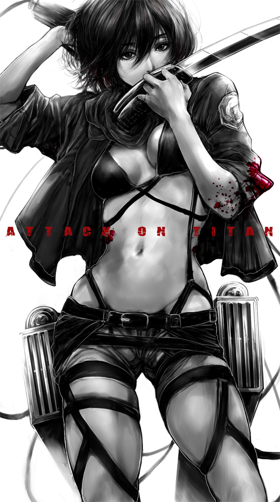 1girl, bad_id, bad_pixiv_id, belt, blood, bra, breasts, cleavage