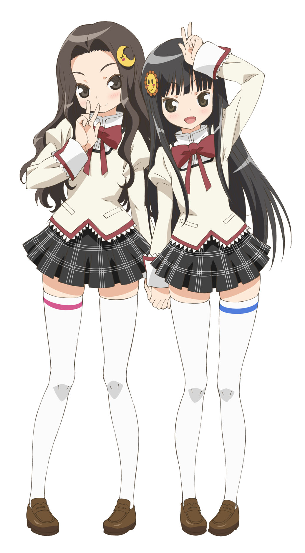 2girls, alice_(claris), black_hair, bow, bowtie, brown_eyes, brown_hair, clara_(claris)