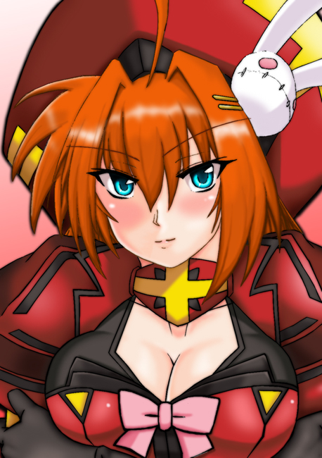 1girl, aged_up, ahoge, bastard_(entasis), beret, blue_eyes, blush, bow