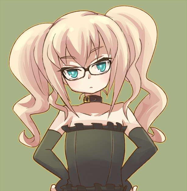 10s, bare_shoulders, blonde_hair, crossdressing, elbow_gloves, frills, gatchaman, gatchaman_crowds, glasses, gloves, mzk, ninomiya_rui, trap, twintails, wig