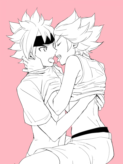 10s, 2boys, closed_eyes, clothes_lift, french_kiss, headband, hs2, ibuki_munemasa