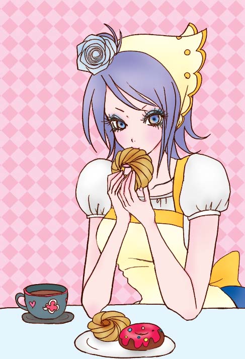 1girl, alternate_costume, blue_hair, eating, female_focus, konan_(naruto), naruto_(series), naruto_shippuuden