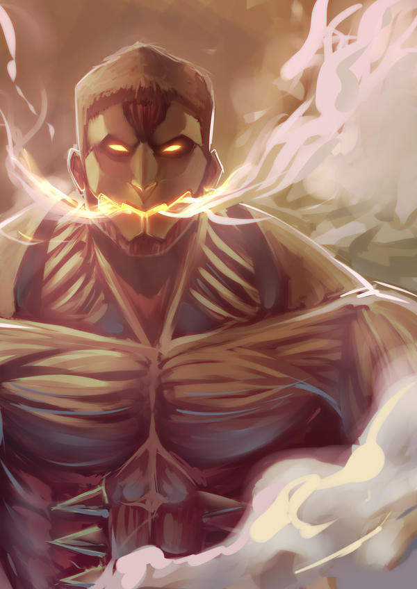 1boy, armored_titan, giant, giant_monster, gradient_background, kaiju, male_focus, moni158