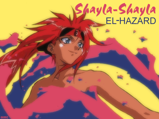 1990s_(style), 1girl, character_name, copyright_name, el_hazard, female_focus, fire, green_eyes