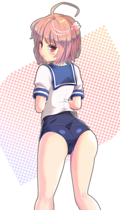 10s, 1girl, ahoge, ass, blush, brown_hair, female_focus, from_behind