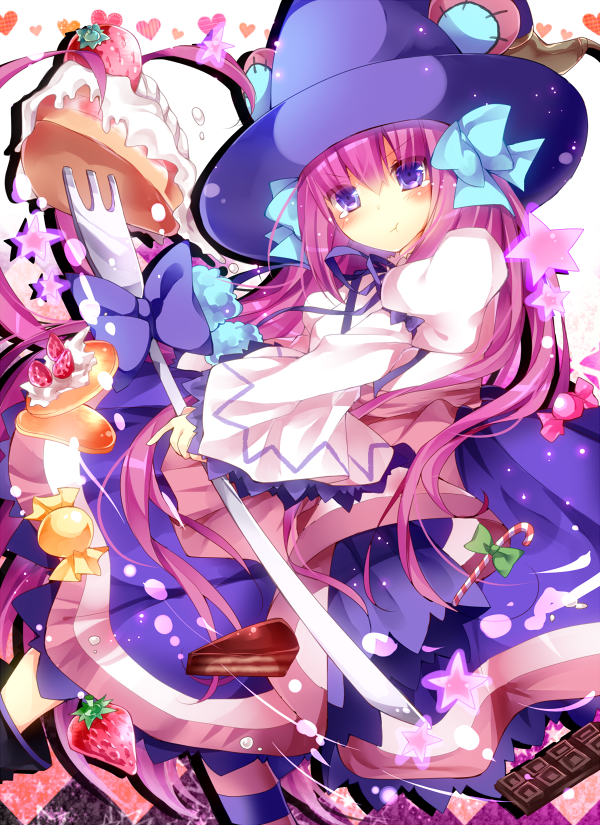 1girl, :t, alma_(emil_chronicle_online), bad_id, bad_pixiv_id, cake, candy, chocolate