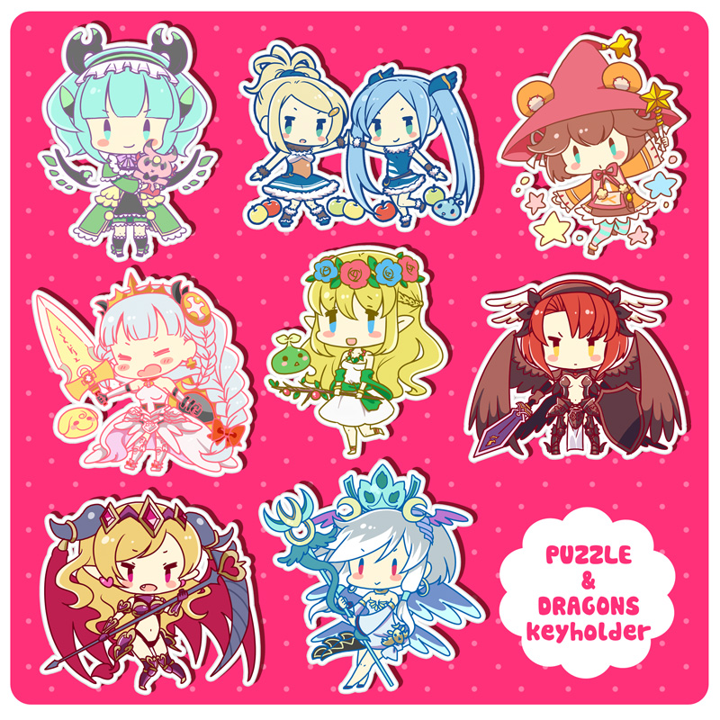 6+girls, :>, =_=, aqua_eyes, aqua_hair, astaroth_(p&amp;d), blonde_hair, blue_eyes