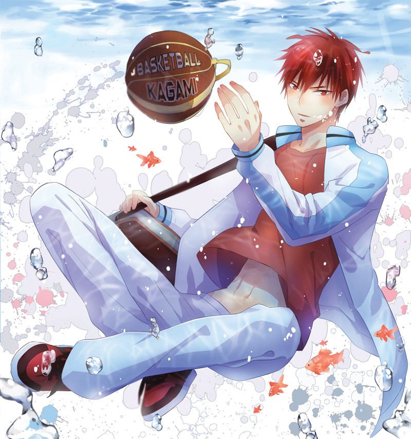 1boy, bag, ball, basketball_(object), bubble, fish, kagami_taiga, kuroko_no_basuke