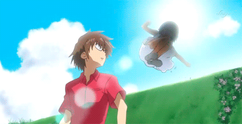 1boy, 1girl, animated, animated_gif, danshi_koukousei_no_nichijou, dress, emi_(danshi_koukousei), kicking, lowres, tabata_hidenori, water, white_dress