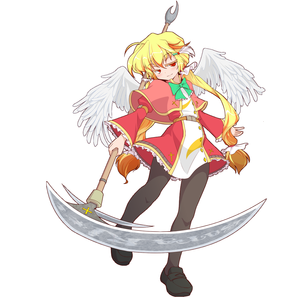 1girl, angel, angel_wings, bad_id, bad_pixiv_id, black_pantyhose, blonde_hair, female_focus