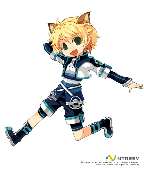 10s, 1boy, animal_ears, armcho, blonde_hair, full_body, green_eyes, lion_(trickster)