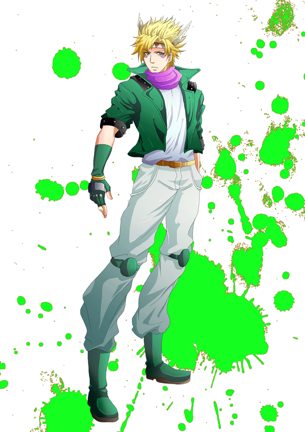 1boy, bad_id, bad_pixiv_id, blonde_hair, caesar_anthonio_zeppeli, facial_mark, feather_hair_ornament, feathers