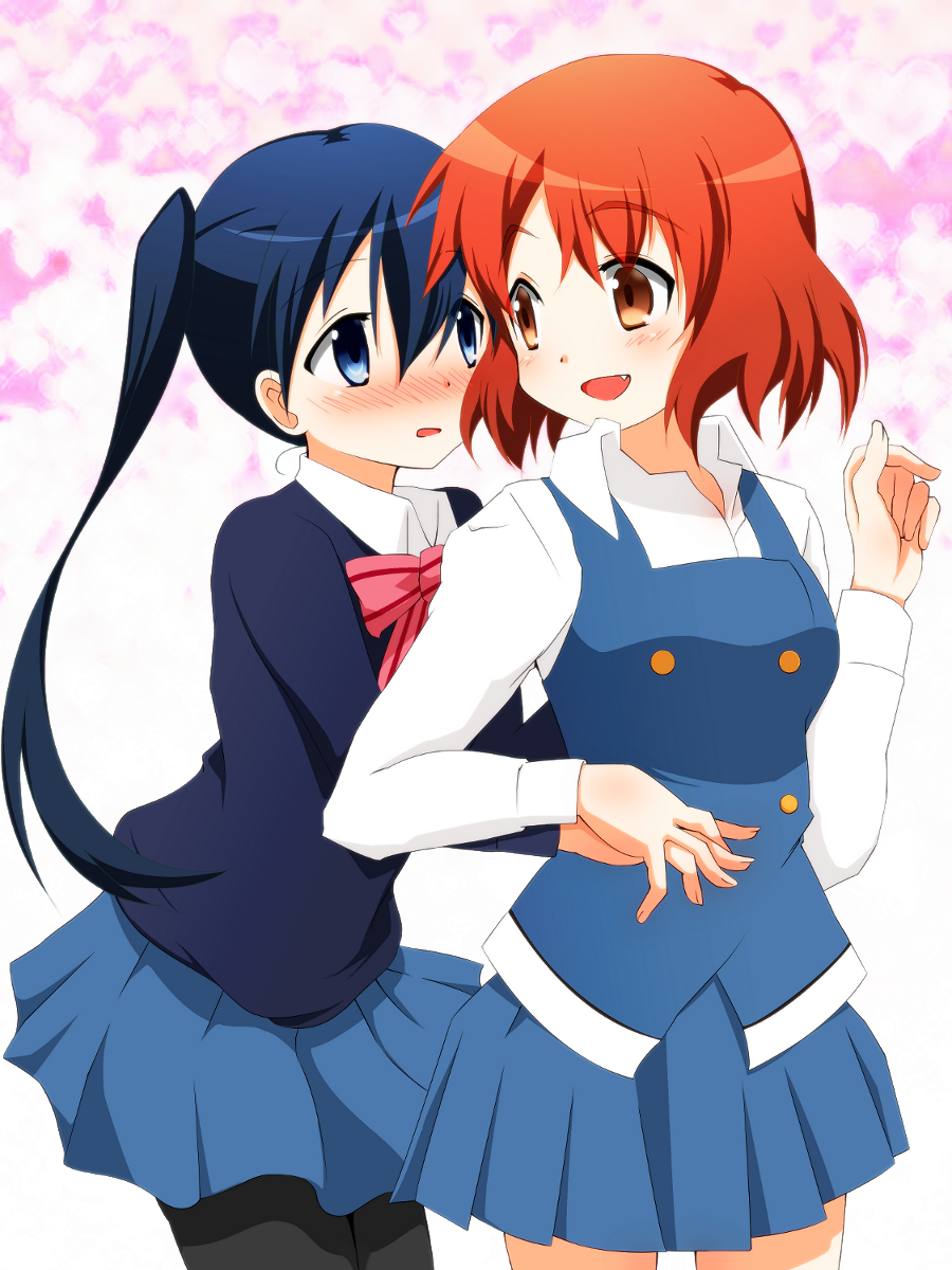 10s, 2girls, blue_eyes, blush, highres, inokuma_youko, interlocked_fingers, kin-iro_mosaic