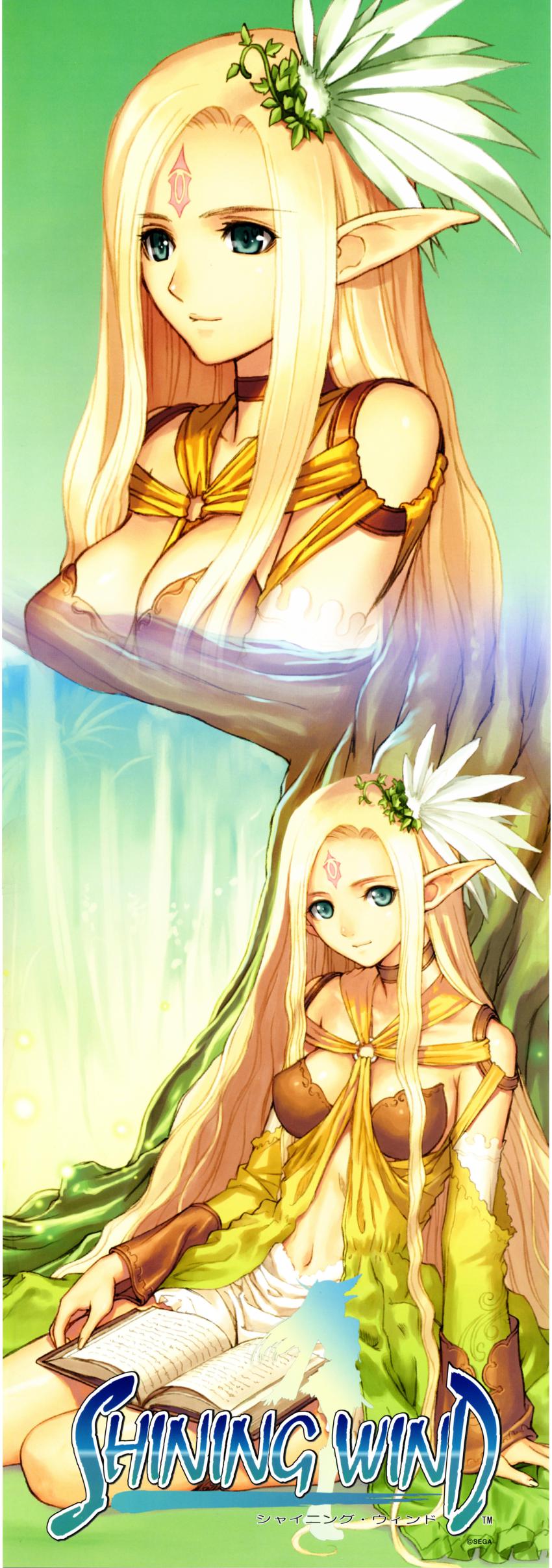 absurdres, blonde_hair, celestia, color_halftone, elf, highres, long_hair, long_image