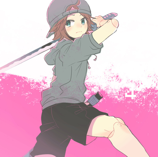1boy, bad_id, bad_pixiv_id, baseball_cap, blue_eyes, brown_hair, doll_joints, gradient_background