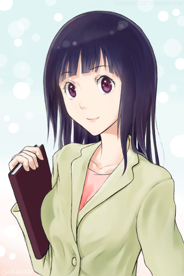 10s, black_hair, blazer, book, candide, chitanda_eru, green_theme, hyouka