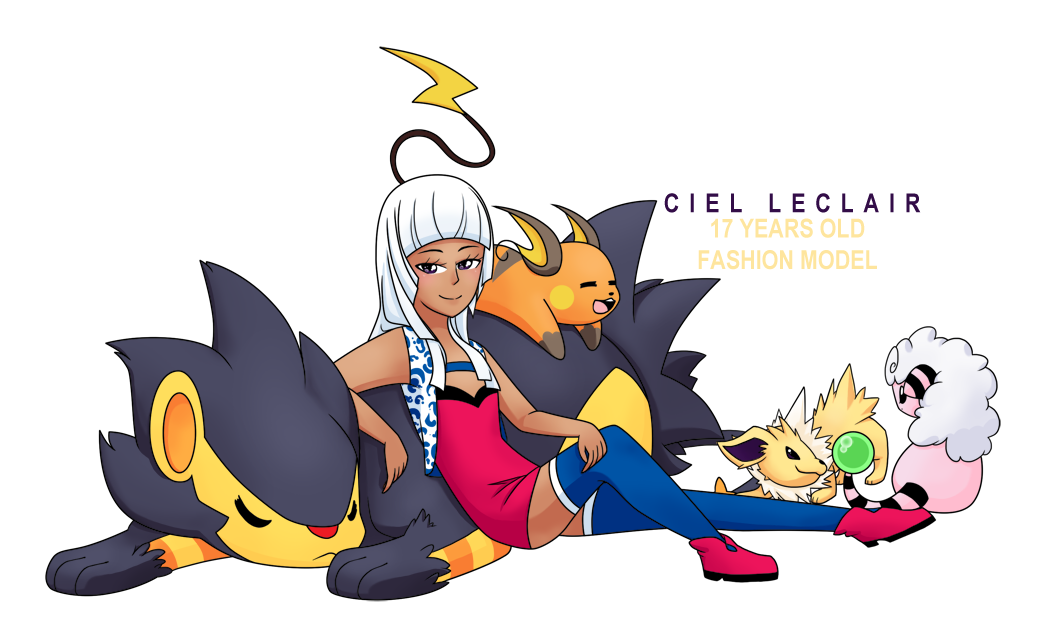 1girl, =_=, alternate_color, beauty_(pokemon), blunt_bangs, character_name, ciel_leclair, closed_eyes