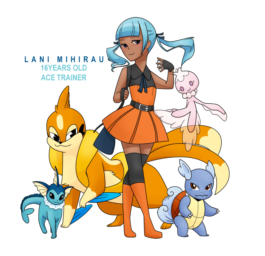 10s, 1girl, :3, ace_trainer_(pokemon), bad_anatomy, belt, blue_hair, blunt_bangs