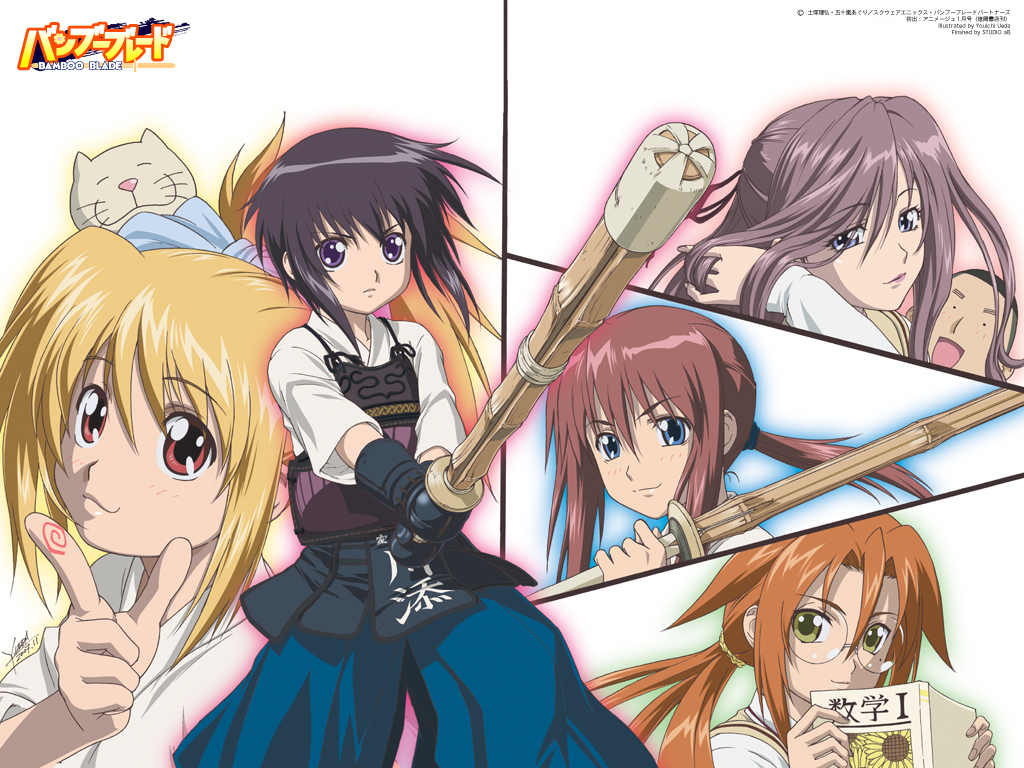 00s, 1boy, 5girls, azuma_satori, bamboo_blade, book, cat, chiba_kirino