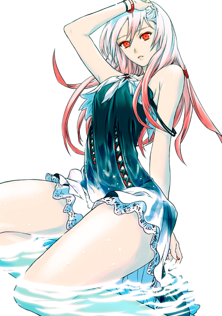 10s, 1girl, bare_shoulders, bracelet, dress, female_focus, guilty_crown, hair_ornament