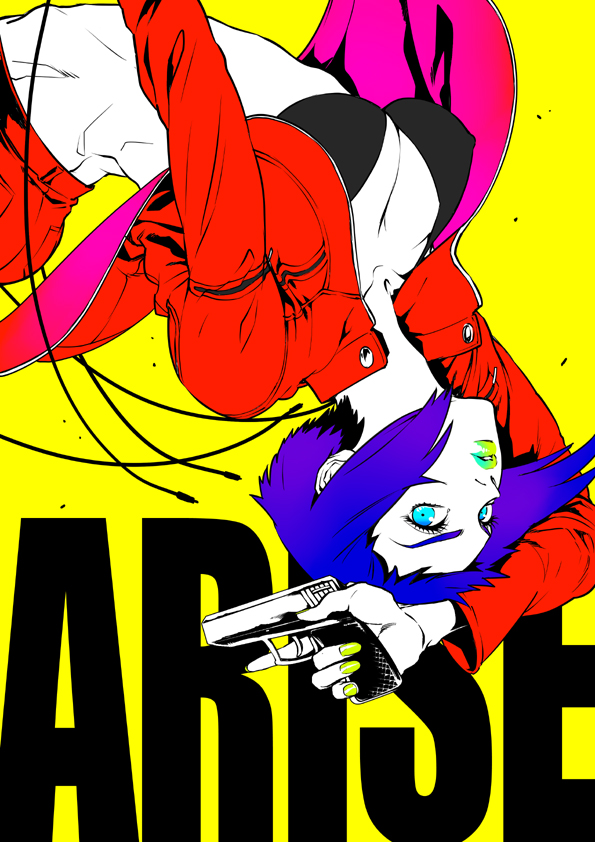 1girl, arms_up, bikini, bikini_top_only, blue_eyes, breasts, cable, cleavage