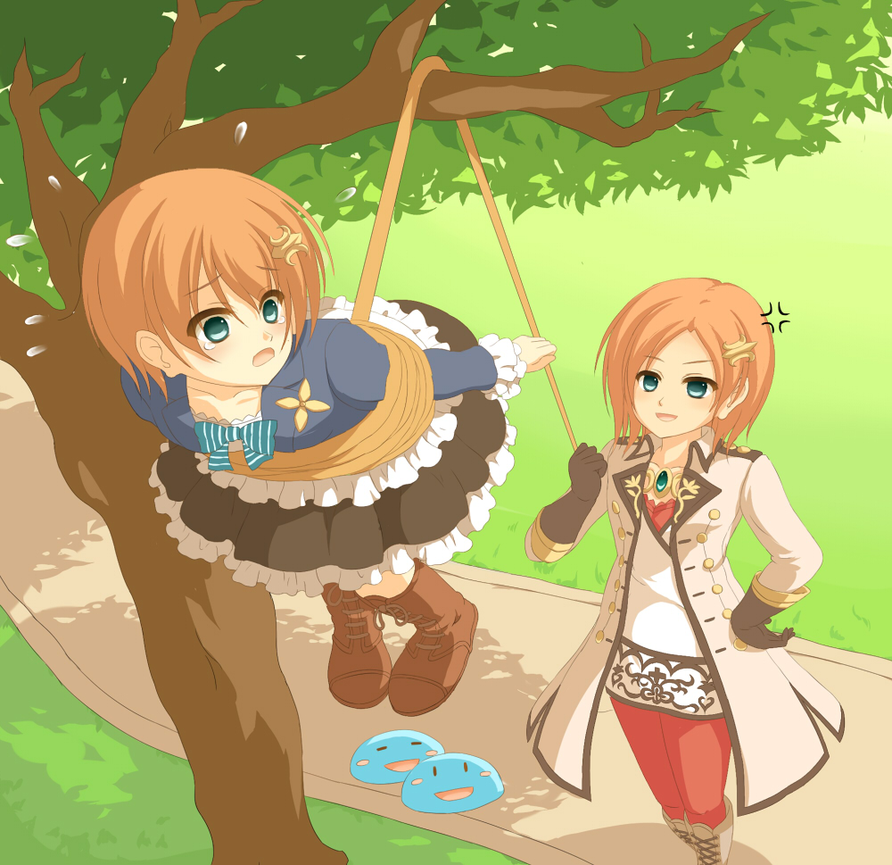 2girls, anger_vein, aose_saratoga, aqua_eyes, atelier_(series), atelier_meruru, blush, blush_stickers