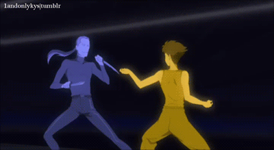 00s, 1girl, 2boys, animated, animated_gif, fighting, igpx, knife