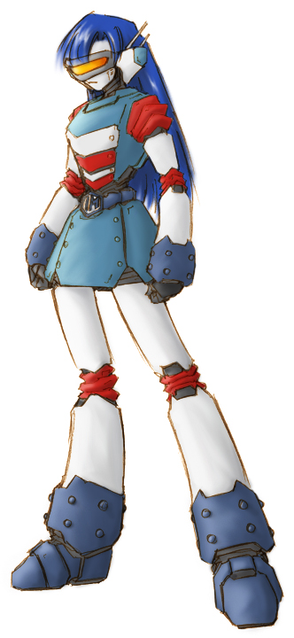 blue_hair, idolmaster, kisaragi_(mujin_gattai_kisaragi), mecha, mujin_gattai_kisaragi, no_humans, otupxv, robot, simple_background