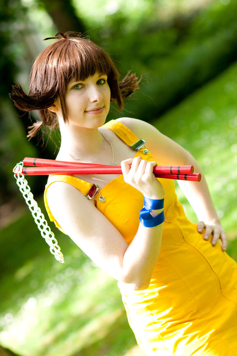 1girl, cosplay, dress, female_focus, final_fantasy, final_fantasy_viii, highres, nunchaku