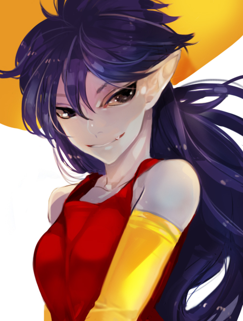 1girl, adventure_time, bad_id, bad_pixiv_id, bare_shoulders, black_eyes, black_hair, detached_sleeves, female_focus, gyehu, marceline_abadeer, pale_skin, pointy_ears, smirk, solo