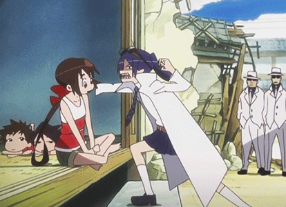 10s, 2girls, 4boys, :d, a_(kyousougiga), animated, animated_gif, anime_screenshot