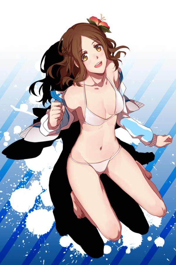 10s, 1girl, amakata_miho, bad_id, bad_pixiv_id, bikini, brown_eyes, brown_hair
