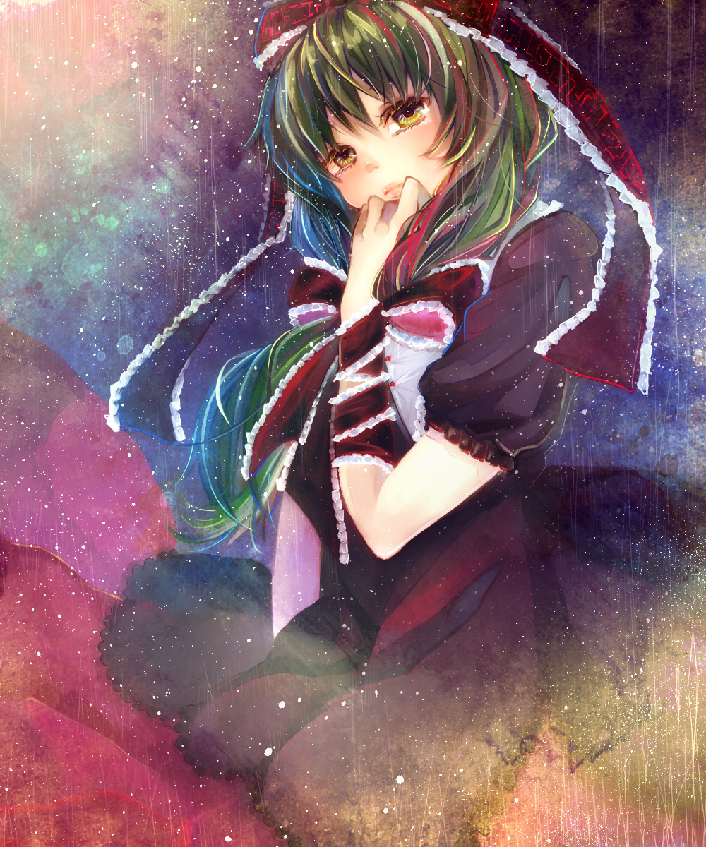 1girl, b-a-pple, bad_id, bad_pixiv_id, bow, dress, female_focus, frills