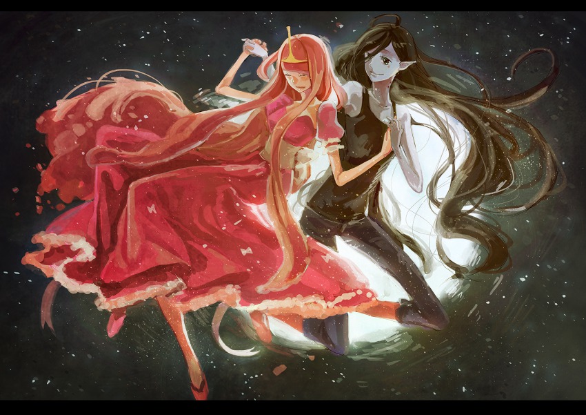 2girls, adventure_time, bad_id, bad_pixiv_id, bite_mark, black_hair, blunt_bangs, cartoon_network