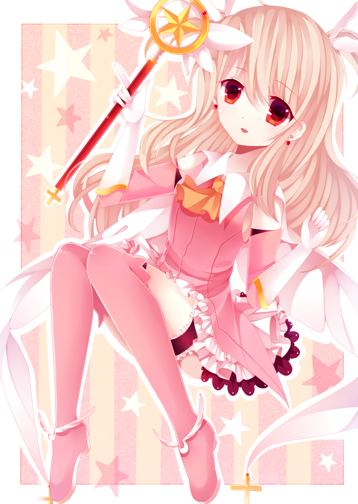 1girl, boots, fate/kaleid_liner_prisma_illya, fate_(series), feather_hair_ornament, feathers, female_focus, hair_ornament