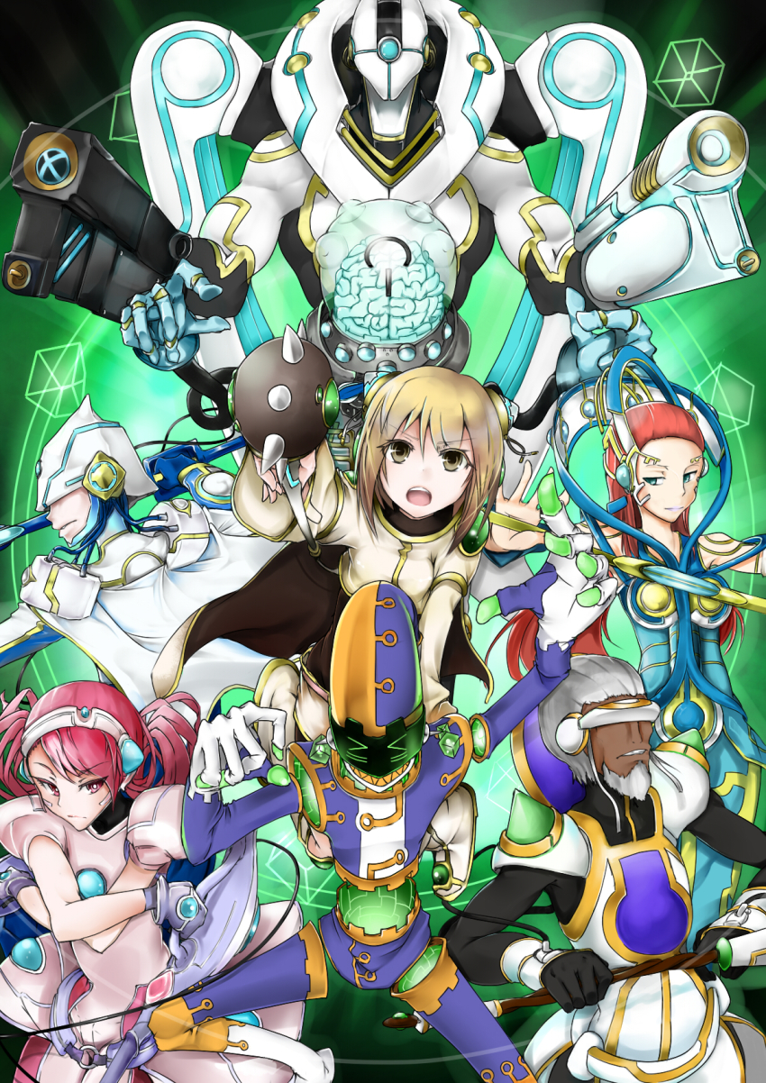 bad_id, bad_pixiv_id, beard, blonde_hair, brain, cape, croriin, duel_monster