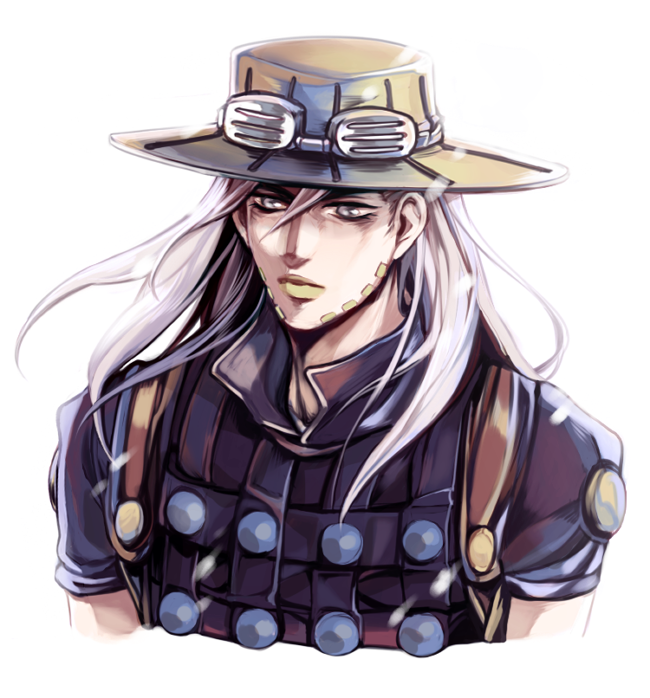 1boy, beard, deyamiro, facial_hair, grey_hair, gyro_zeppeli, hat, jojo_no_kimyou_na_bouken