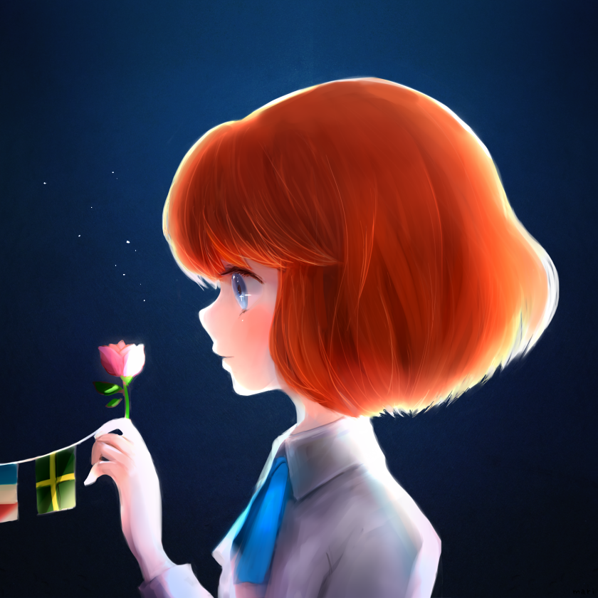 1girl, blue_eyes, castle_of_cagliostro, clarisse_de_cagliostro, female_focus, flag, flower, holding_hands