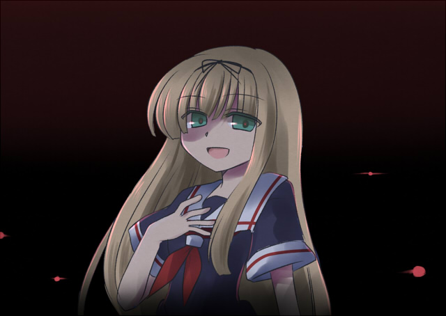 10s, 1girl, :d, black_background, blonde_hair, green_eyes, hair_ornament, hair_ribbon