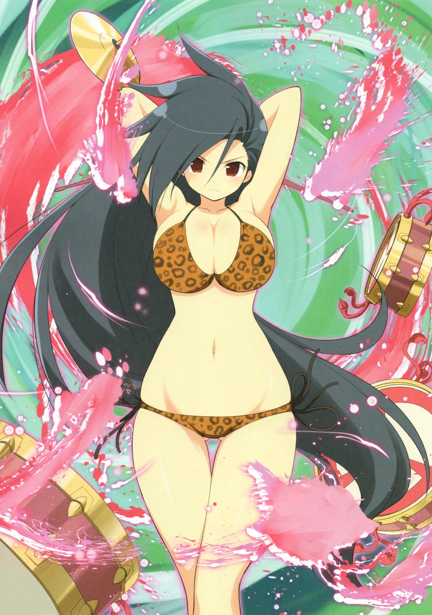 10s, 1girl, absurdres, bikini, black_hair, breasts, brown_eyes, cleavage, female_focus, highres, large_breasts, long_hair, navel, official_art, senran_kagura, solo, swimsuit, tachibana_(senran_kagura), very_long_hair, yaegashi_nan