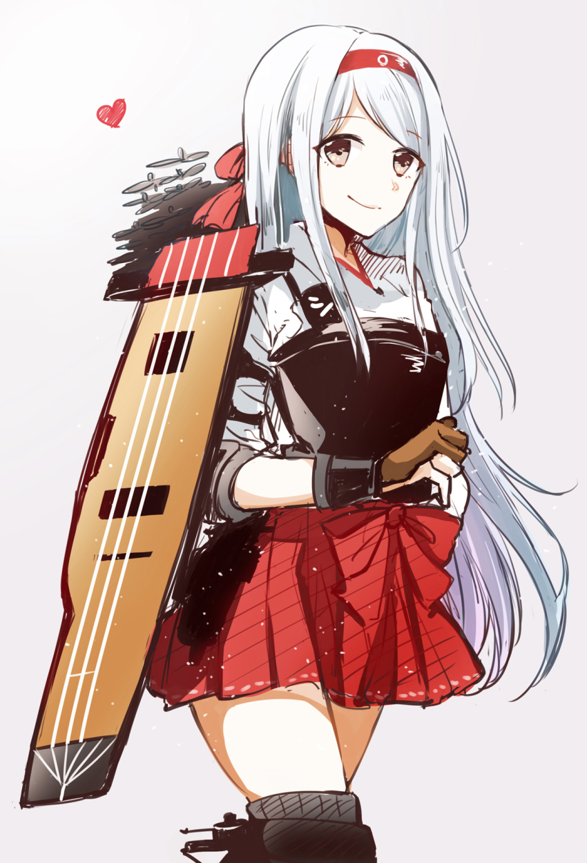 10s, 1girl, aircraft_carrier, black_thighhighs, blush, boots, brown_eyes, female_focus