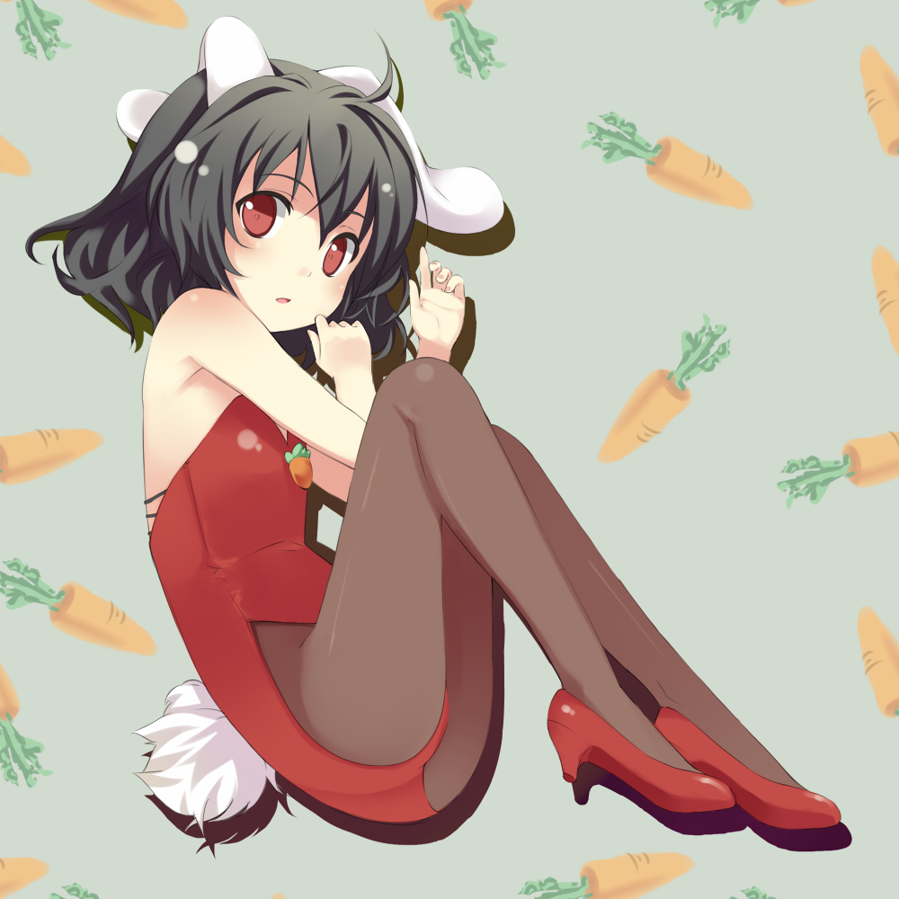 1girl, animal_costume, animal_ears, ass, bare_shoulders, black_hair, carrot, doriruman