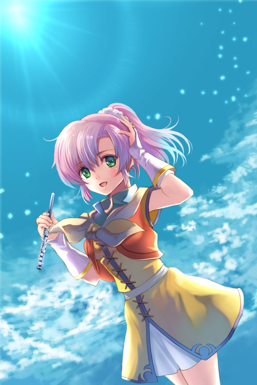 1girl, aisagi, blue_background, cloud, day, eiyuu_densetsu, falcom, female_focus
