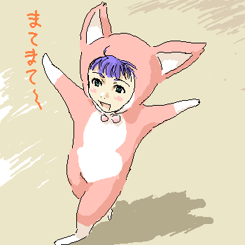 00s, 1girl, ahoge, animal_costume, blush, ergo_proxy, female_focus, green_eyes