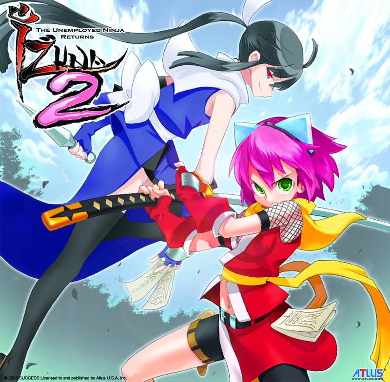 2girls, black_hair, fishnets, gloves, goggles, gouma_reifuden_izuna, green_eyes, izuna_(gouma_reifuden_izuna)