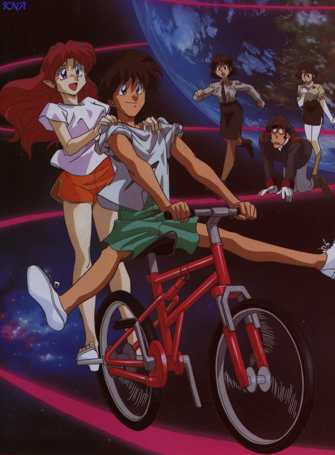 2boys, 3girls, azalyn_(musekinin_kanchou_tylor), bicycle, brown_hair, gym_shorts, justy_ueki_tylor, kim_kyung_hwa