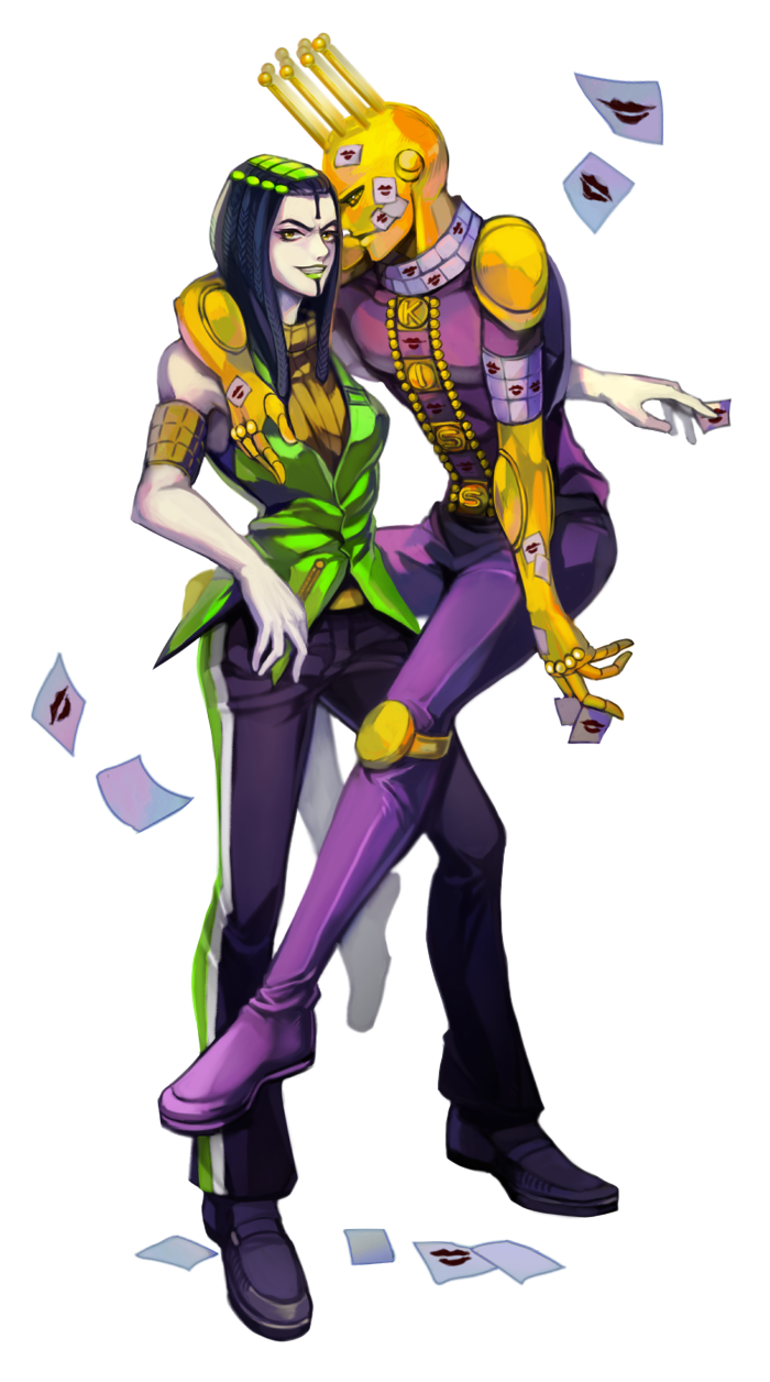 2girls, black_hair, deyamiro, dreadlocks, ermes_costello, highres, jojo_no_kimyou_na_bouken, kiss_(stand)