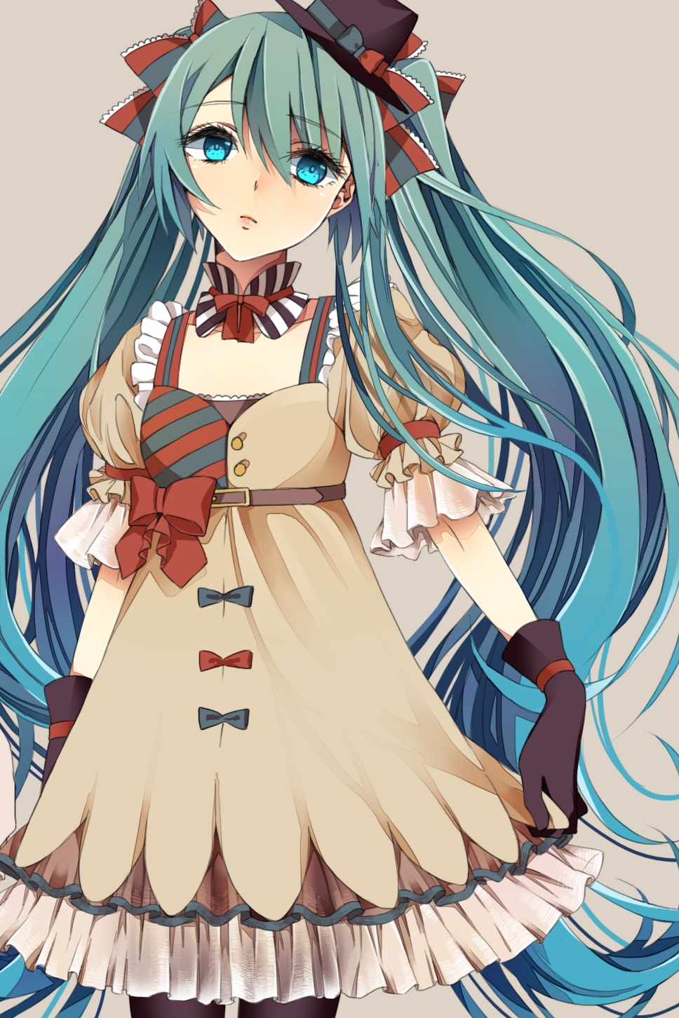 1girl, aqua_eyes, aqua_hair, bad_id, bad_pixiv_id, belt, bow, bowtie