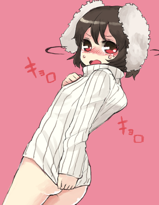 1girl, alternate_costume, animal_ears, ass, black_hair, bottomless, covering_ass, covering_privates