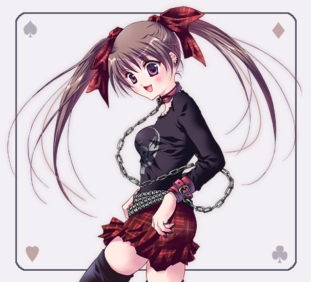 1girl, chain, chain_leash, female_focus, goth_fashion, kyougetsu_(xx1010), leash, miniskirt, original, punk, skirt, solo, thighhighs, twintails, zettai_ryouiki